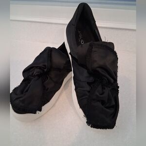 J/Slides Black Satin Azzura Women's Black Slip-On Sneakers